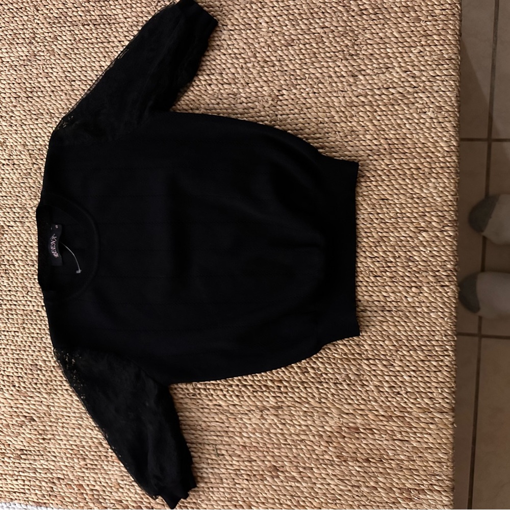 Elegant Black Sweater with Lace Sleeves
